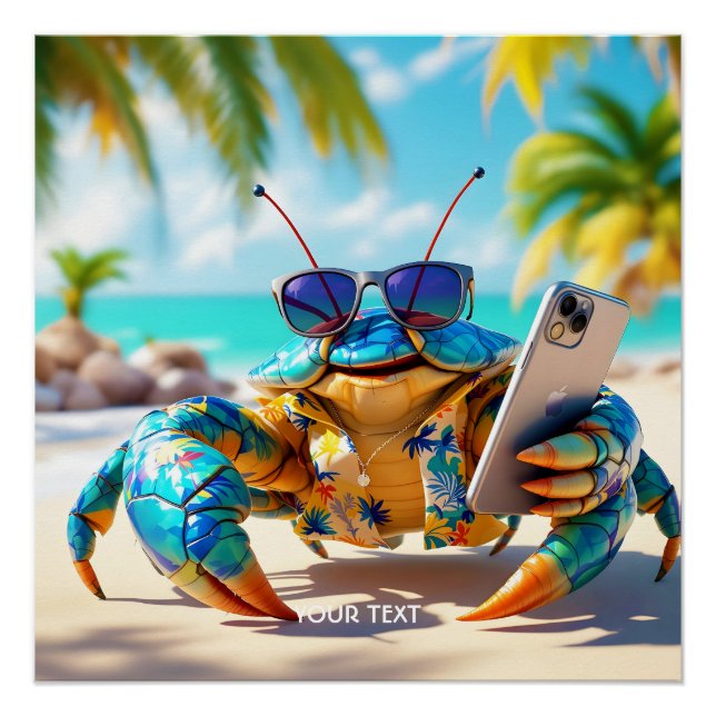 Fantasy Cute Shell Crab Beach Poster (Front)