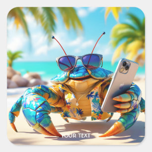 Fantasy Cute Shell Crab Beach Square Sticker