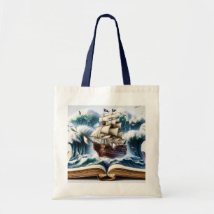 Fantasy Cute Ship Ocean Book Tote Bag