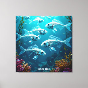 Fantasy Cute Skeleton Fish School Canvas Print