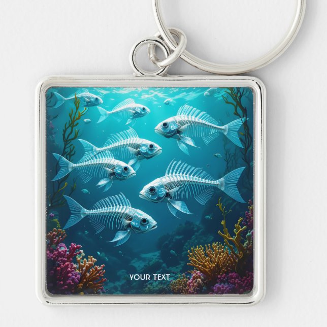 Fantasy Cute Skeleton Fish School Key Ring (Front)