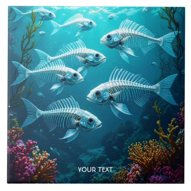 Fantasy Cute Skeleton Fish School Tile (Front)