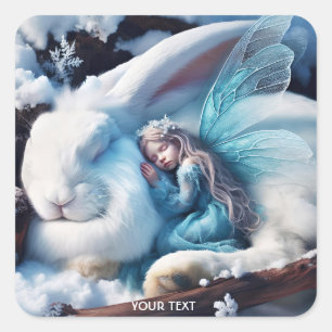 Fantasy Cute Sleeping Girl Bunny Square Sticker