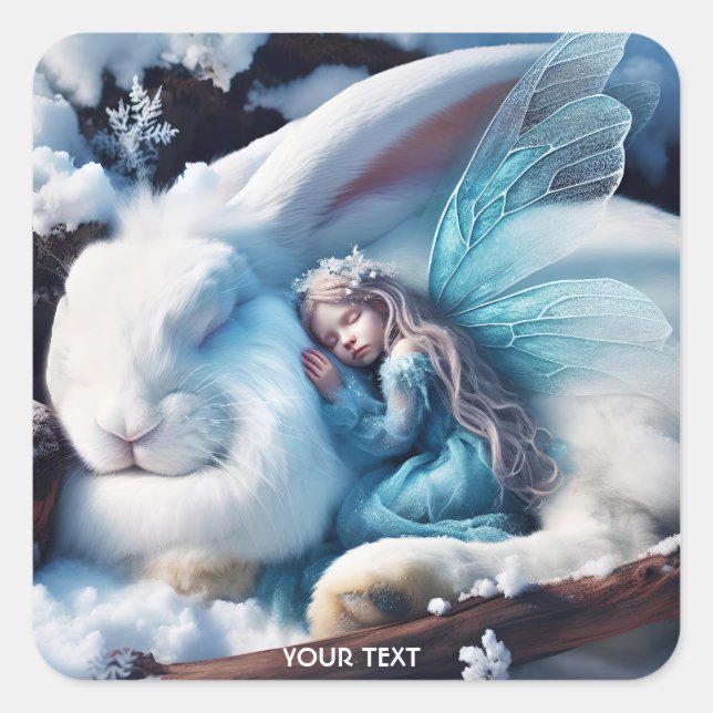 Fantasy Cute Sleeping Girl Bunny Square Sticker (Front)