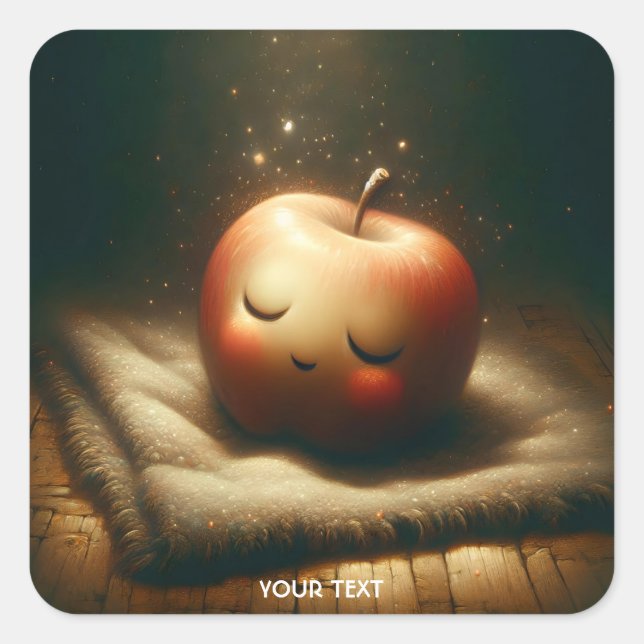 Fantasy Cute Sleeping Red Apple Square Sticker (Front)