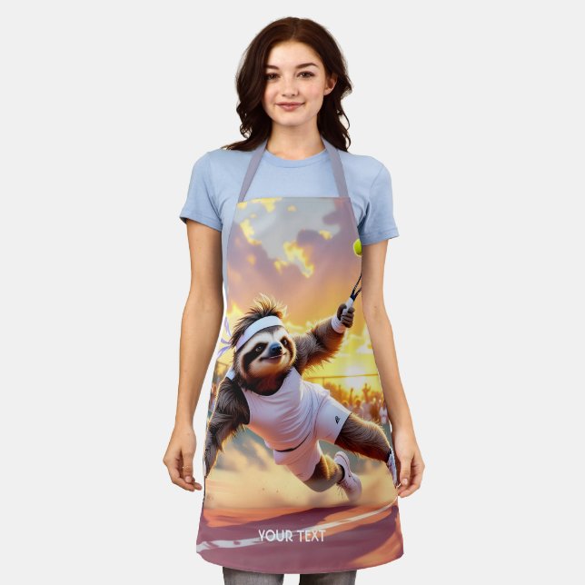 Fantasy Cute Sloth Playing Tennis  Apron (Worn)