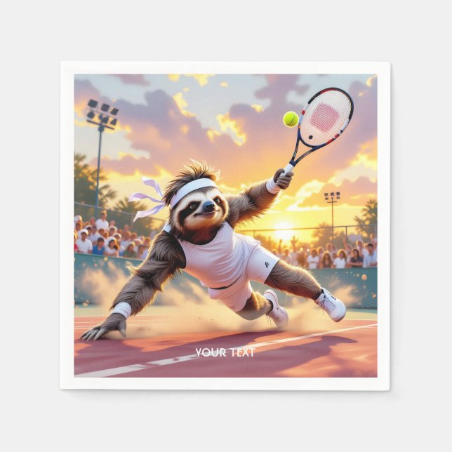 Fantasy Cute Sloth Playing Tennis  Napkin (Front)