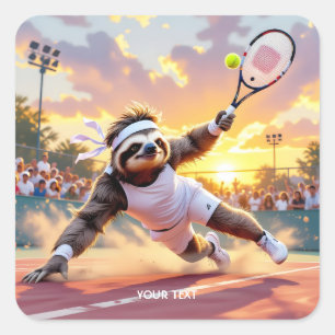 Fantasy Cute Sloth Playing Tennis Square Sticker