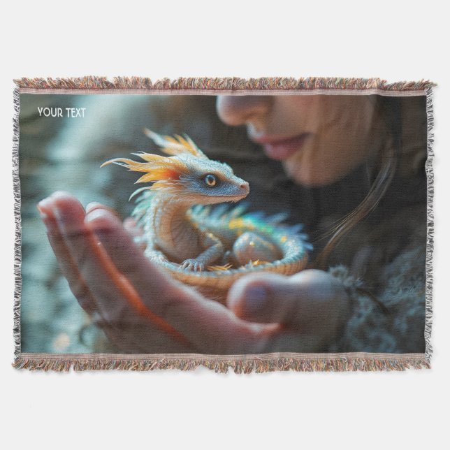 Fantasy Cute Small Baby Dragon Throw Blanket (Front)