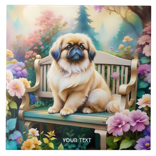 Fantasy Cute Small Dog Flowers Tile (Front)