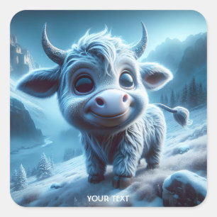 Fantasy Cute Smiling Baby Bull Square Sticker