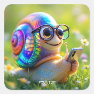 Fantasy Cute Snail Phone Flowers Square Sticker