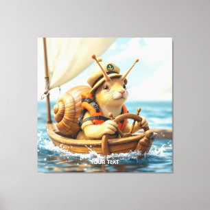 Fantasy Cute Snail Steering Sailboat Canvas Print