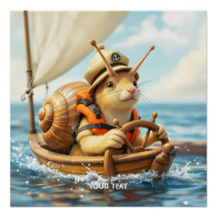 Fantasy Cute Snail Steering Sailboat Poster