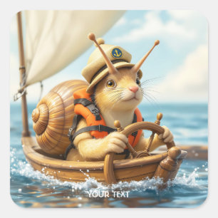 Fantasy Cute Snail Steering Sailboat Square Sticker