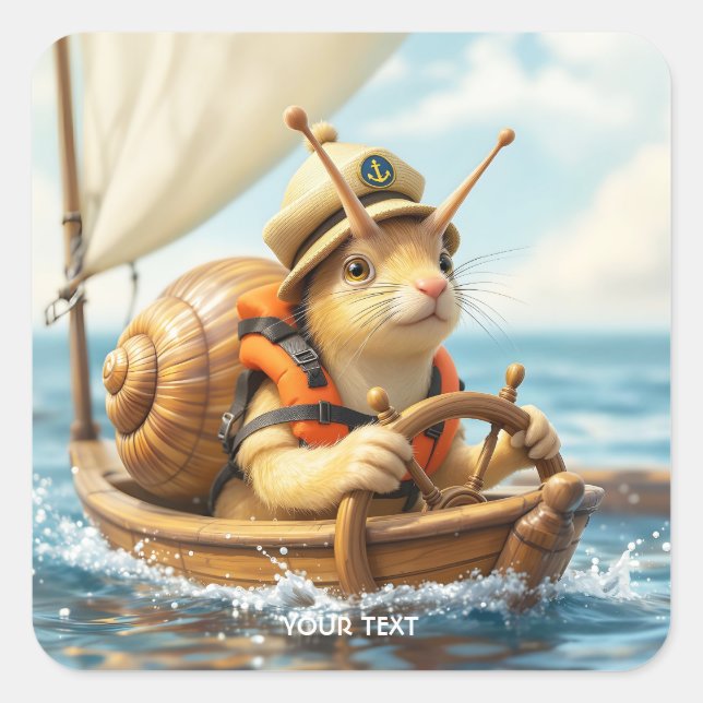 Fantasy Cute Snail Steering Sailboat Square Sticker (Front)