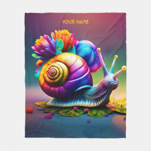 Fantasy Cute Snail With Flowers Fleece Blanket