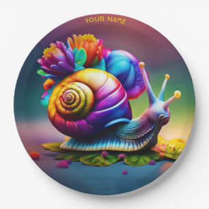 Fantasy Cute Snail With Flowers Paper Plate