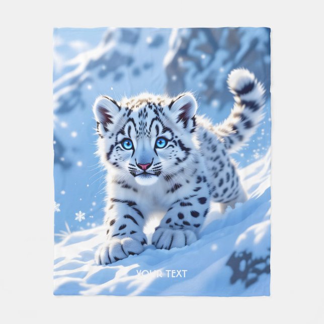 Fantasy Cute Snow Baby Leopard Fleece Blanket (Front)