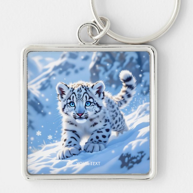 Fantasy Cute Snow Baby Leopard Key Ring (Front)