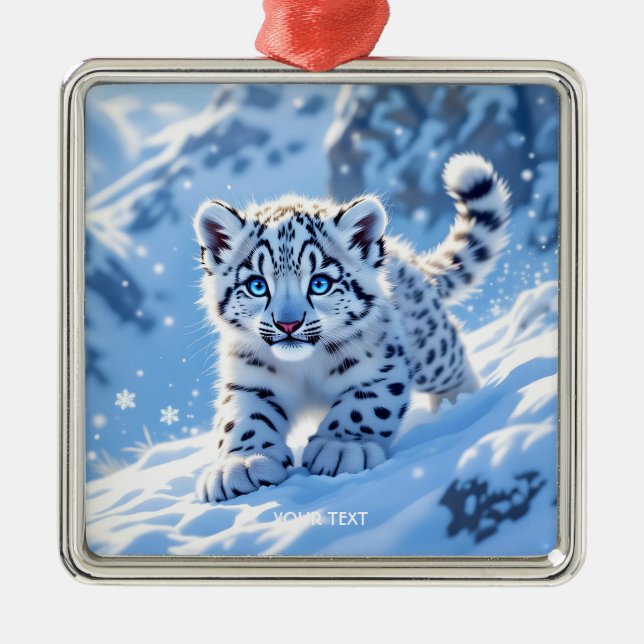 Fantasy Cute Snow Baby Leopard Metal Tree Decoration (Front)