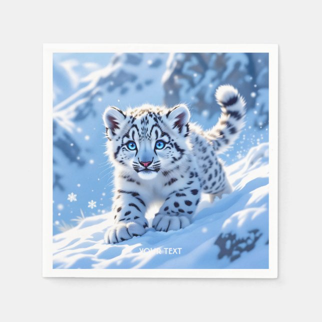 Fantasy Cute Snow Baby Leopard Napkin (Front)