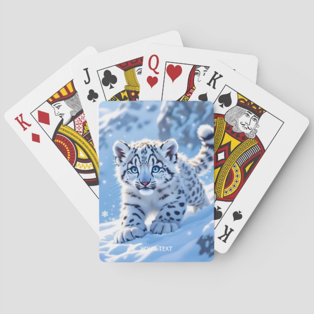 Fantasy Cute Snow Baby Leopard Playing Cards (Back)