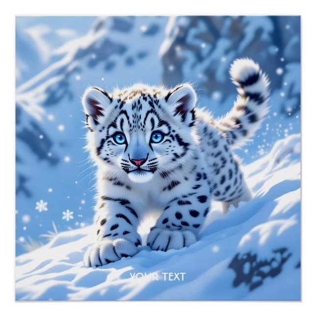 Fantasy Cute Snow Baby Leopard Poster (Front)