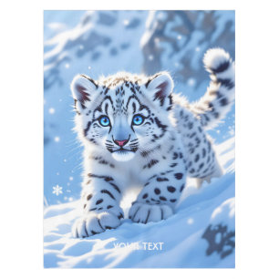 Fantasy Cute Snow Baby Leopard Tablecloth