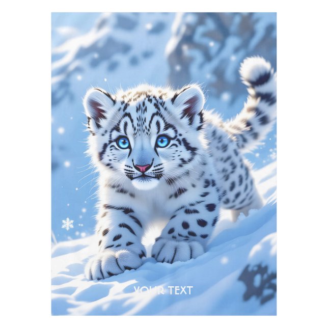 Fantasy Cute Snow Baby Leopard Tablecloth (Front)