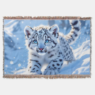 Fantasy Cute Snow Baby Leopard Throw Blanket