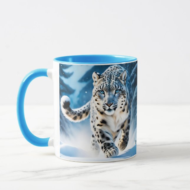 Fantasy Cute Snow Leopard Running Mug (Left)