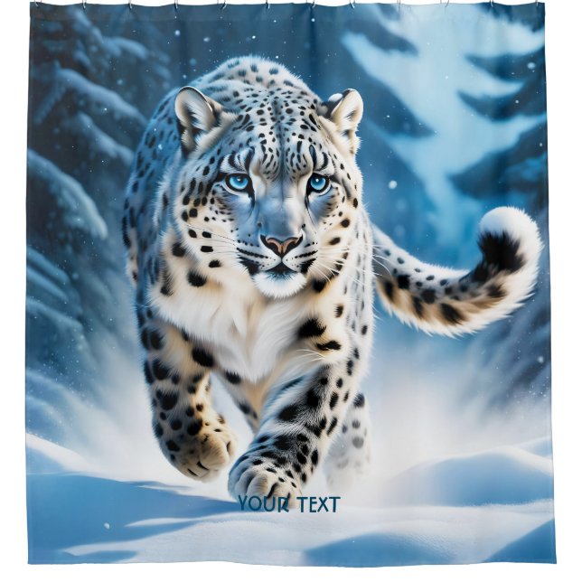 Fantasy Cute Snow Leopard Running Shower Curtain (Front)