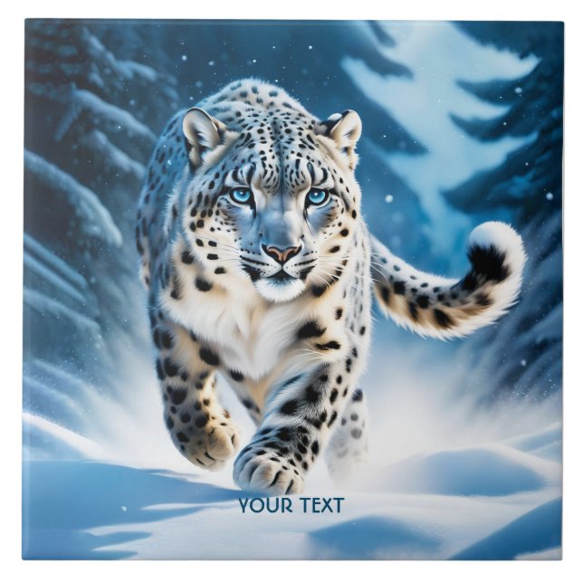 Fantasy Cute Snow Leopard Running Tile (Front)