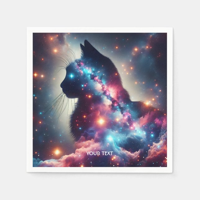 Fantasy Cute Space Cat Stars Napkin (Front)