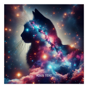 Fantasy Cute Space Cat Stars Poster