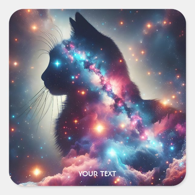 Fantasy Cute Space Cat Stars Square Sticker (Front)
