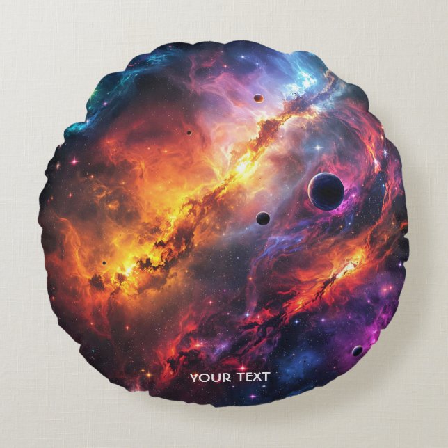 Fantasy Cute Space Scenes Collage Round Cushion (Front)