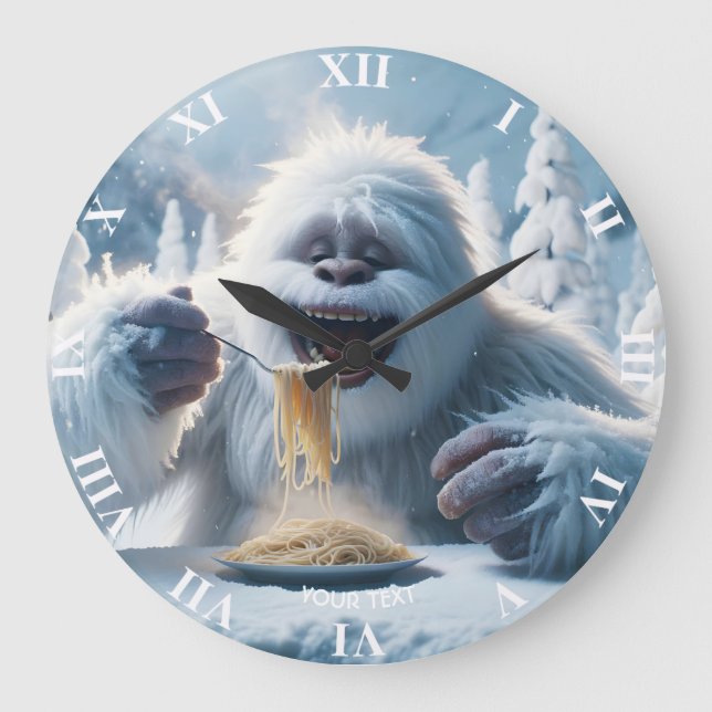 Fantasy Cute Spaghetti Yeti Snow Large Clock (Front)
