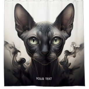 Fantasy Cute Sphynx Black Cat Shower Curtain