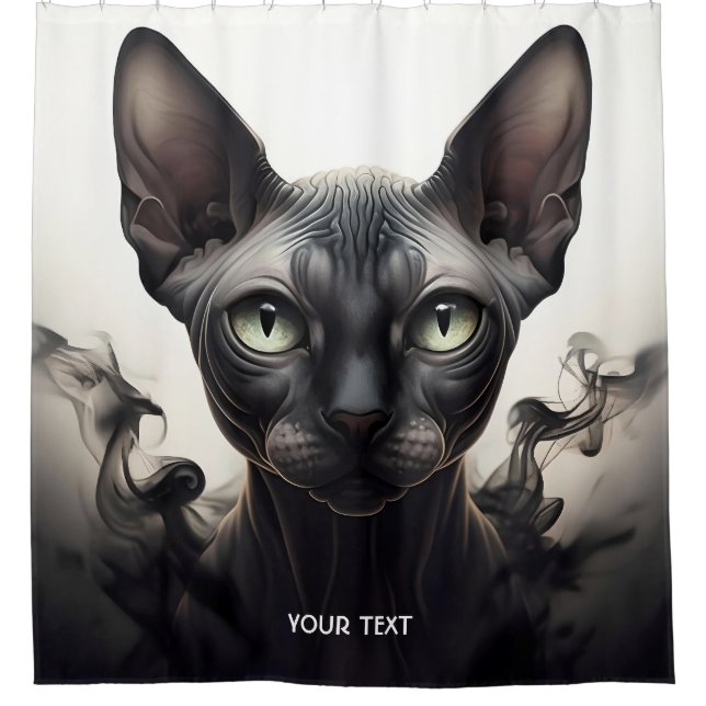 Fantasy Cute Sphynx Black Cat Shower Curtain (Front)