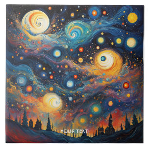 Fantasy Cute Spiral Planet Stars Tile