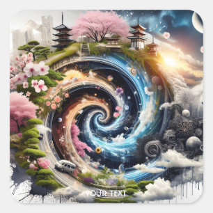 Fantasy Cute Spiral Space Moon Square Sticker