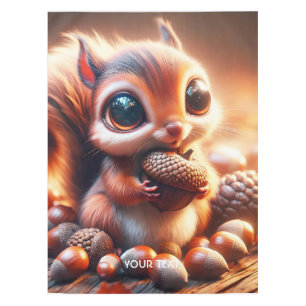 Fantasy Cute Squirrel Holding Acorn Tablecloth