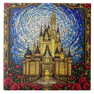 Fantasy Cute Stained Glass Castle Tile
