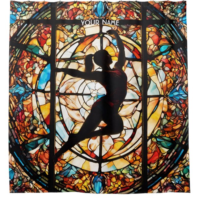 Fantasy Cute Stained Glass Gymnastics Shower Curtain (Front)