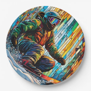 Fantasy Cute Stained Glass Snowboard Paper Plate