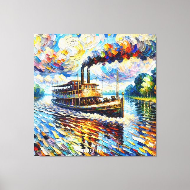 Fantasy Cute Steam Boat Ship  Canvas Print (Front)