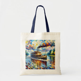 Fantasy Cute Steam Boat Ship Tote Bag
