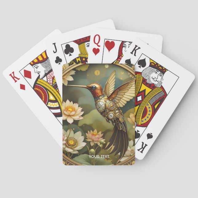 Fantasy Cute Steampunk Bird Clock Playing Cards (Back)